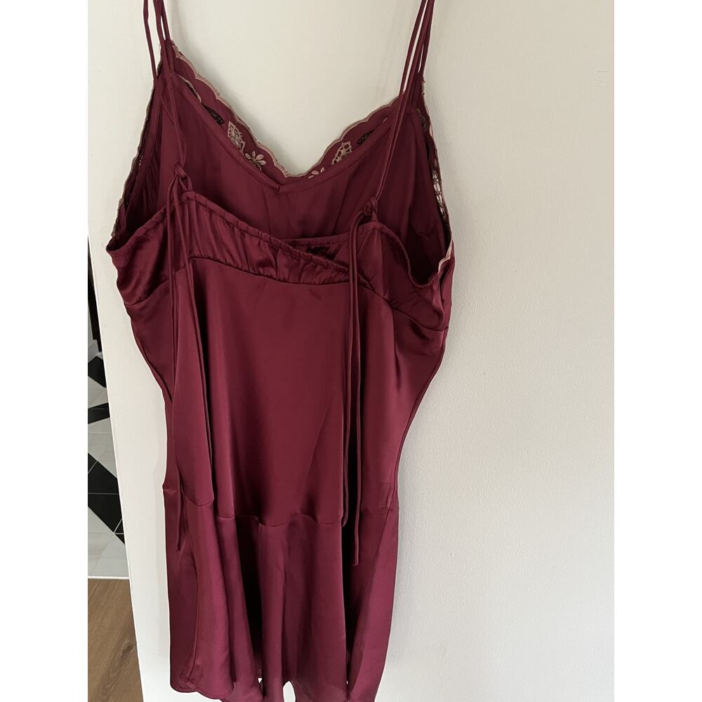 Intimately Free People M Slip Dress Babydoll Satin Burgundy Embroidery Festival